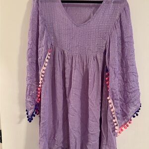 Purple Women's Top with Pom-Pom Details